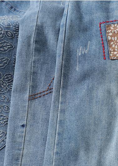 Unique Spring Trousers Denim Blue Wardrobes Elastic Waist Leaf Pant