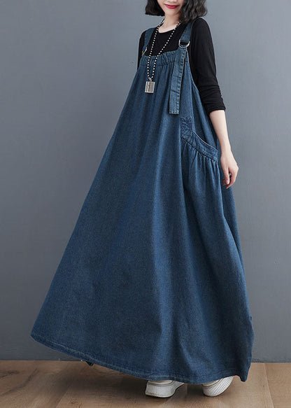 Blue Pockets Patchwork Denim Spaghetti Strap Dress Sleeveless