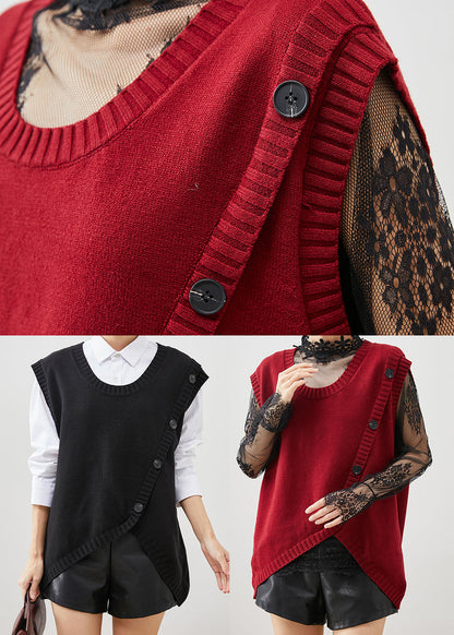 Black Asymmetrical Patchwork Knit Vest Top Fall