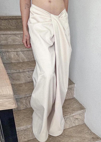 White Asymmetrical Wide Leg Pants Spring