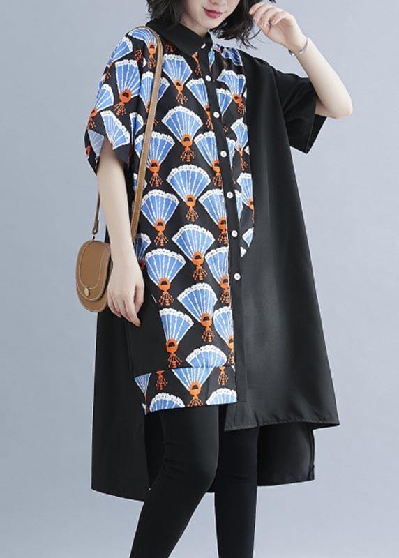 Black Print Asymmetrical Designlow High Design Vacation Summer Cotton Dress