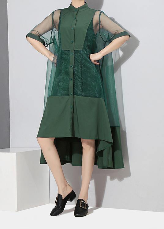 Two Pieces Summer Green Midi Transparent Mesh Dress Set