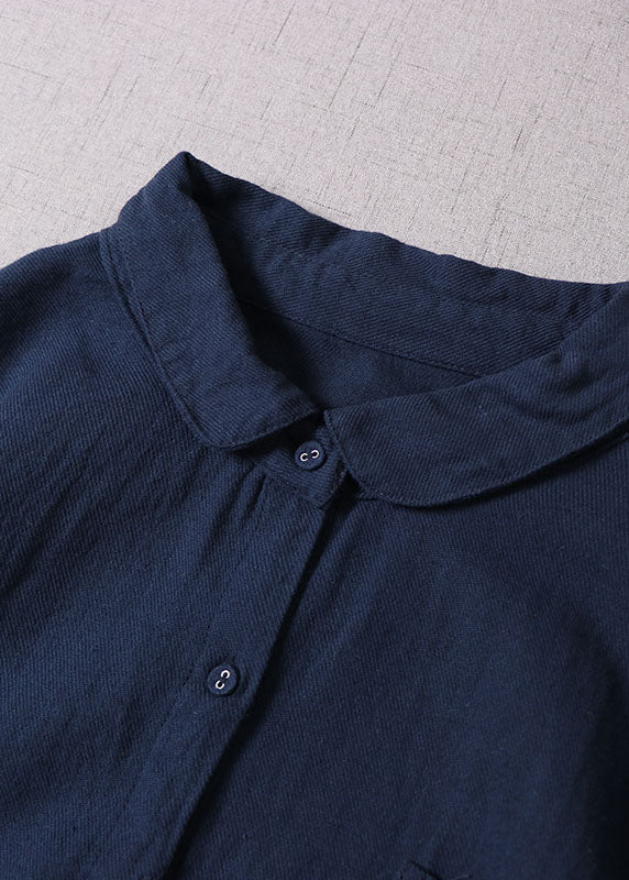 Classy Navy Peter Pan Collar Button Shirts Dress Spring