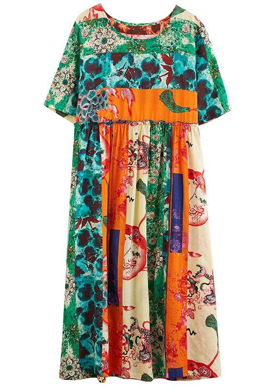 Green Print Dresses O Neck Patchwork Maxi Spring Dress