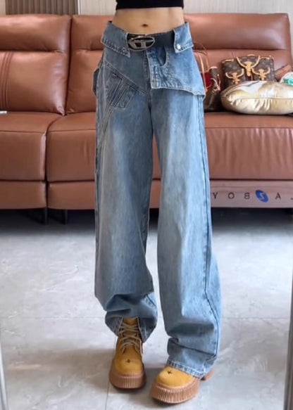 Modern Blue Asymmetrical High Waist Denim Pants Spring