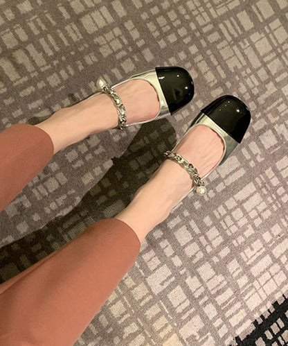 Splicing Flat Feet Shoes Silver Faux Leather Buckle Strap