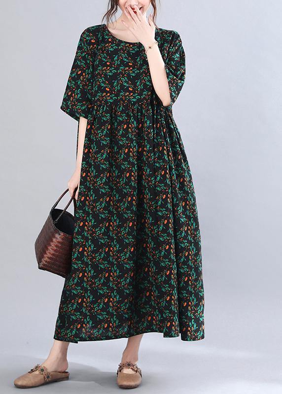 French Print Batwing Sleeve Oversize Summer Cotton Dress