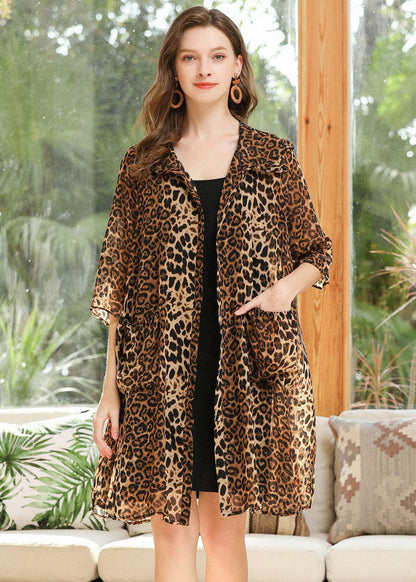 Leopard Chiffon Upf 50+ Cardigan Hooded Pockets Summer