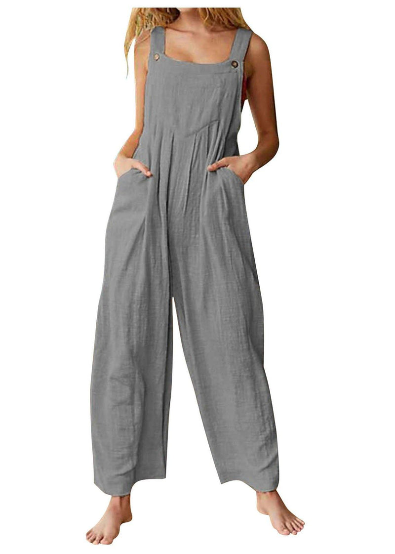 Pockets Patchwork Button Jumpsuit Pants