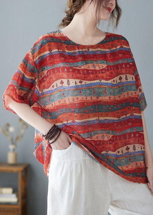 Red Oversized Striped Linen Tank Summer