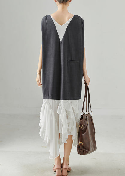 Grey Patchwork Spandex Fake Two Piece Dress Sleeveless