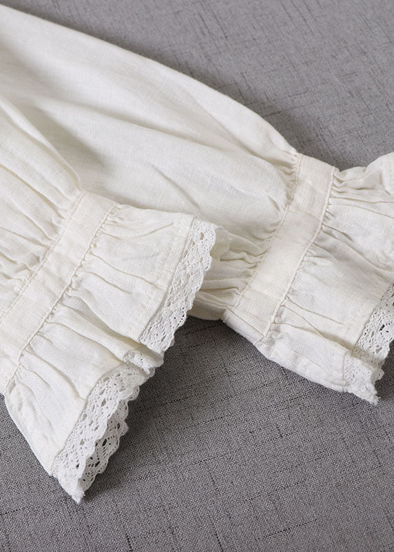 White Wrinkled Patchwork Tops Long Sleeve