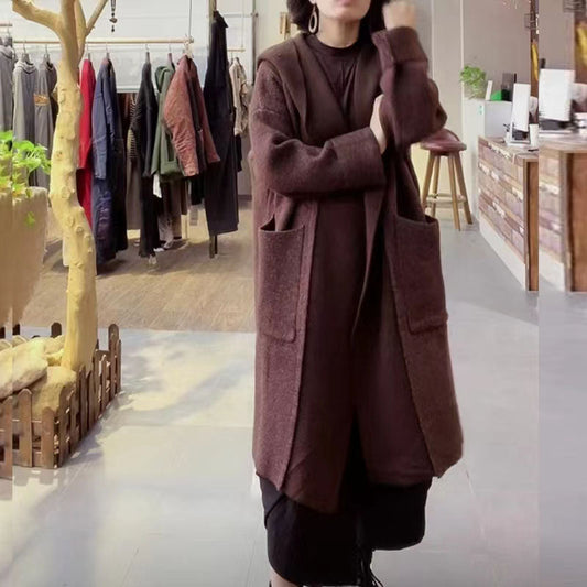 Club Chocolate Loose Pockets Fall Sweaters Coat Long Sleeve