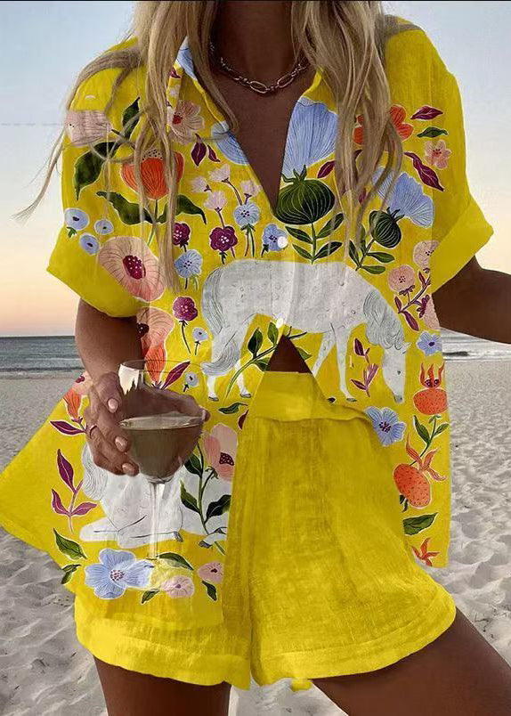 Unique Oversized Print Linen Sets 2 Pieces Summer