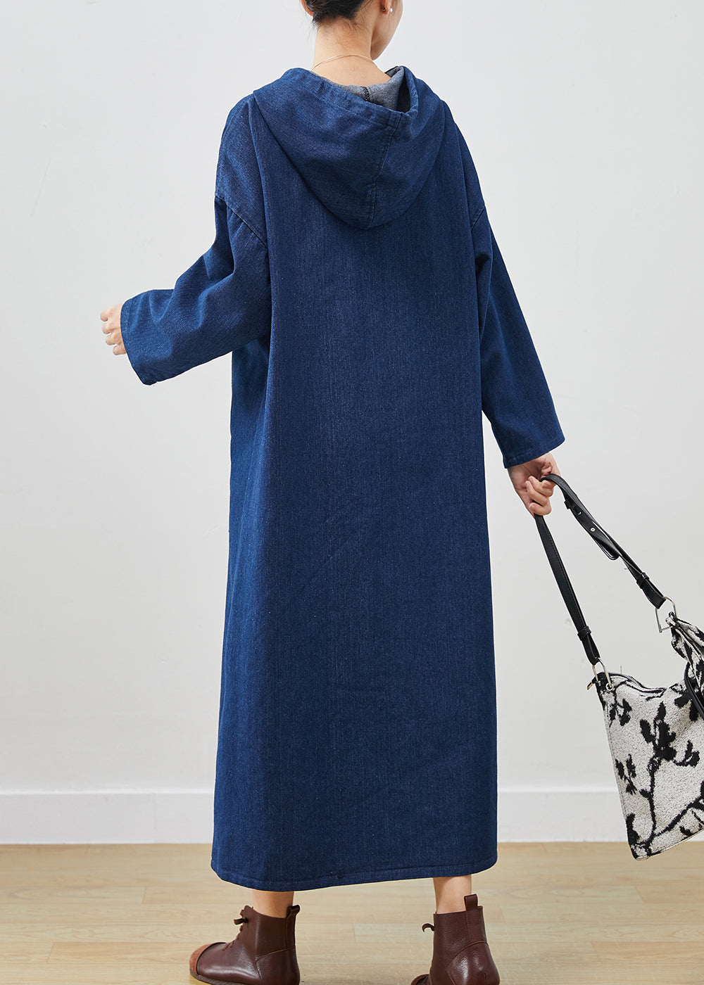 Navy Oversized Denim Hooded Dress Spring