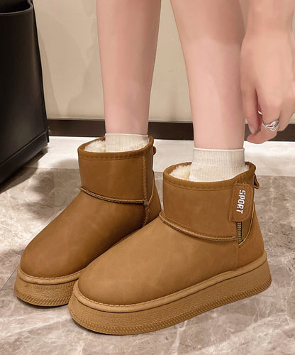 Camel Boots Platform Faux Leather Fuzzy Wool Lined