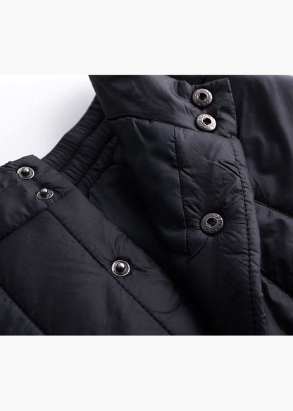 Black Button Pockets Fine Cotton Filled Skirts Winter