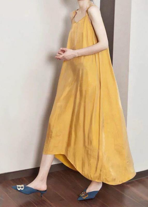 Luxy Silk Dress Yellow Spaghetti Strap Maxi Dress Sundresses