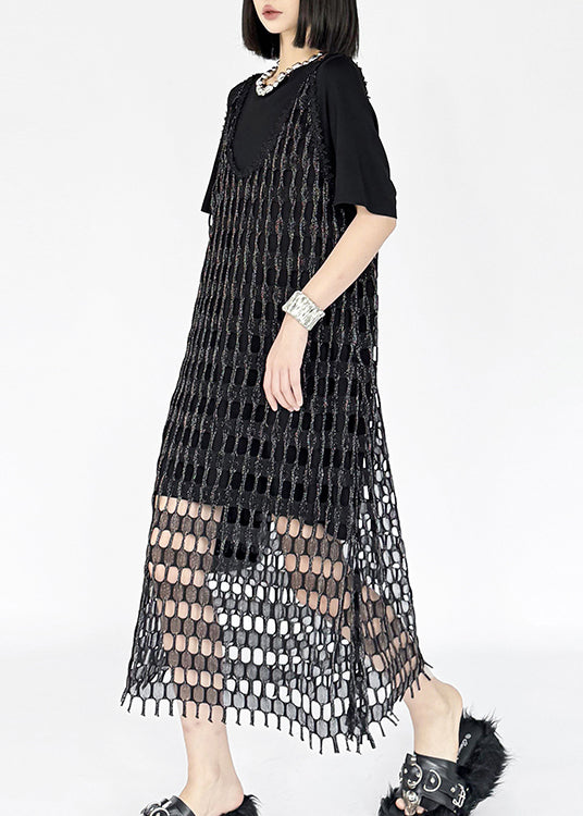 Black O Neck Cotton Two Piece Set Outfits Summer