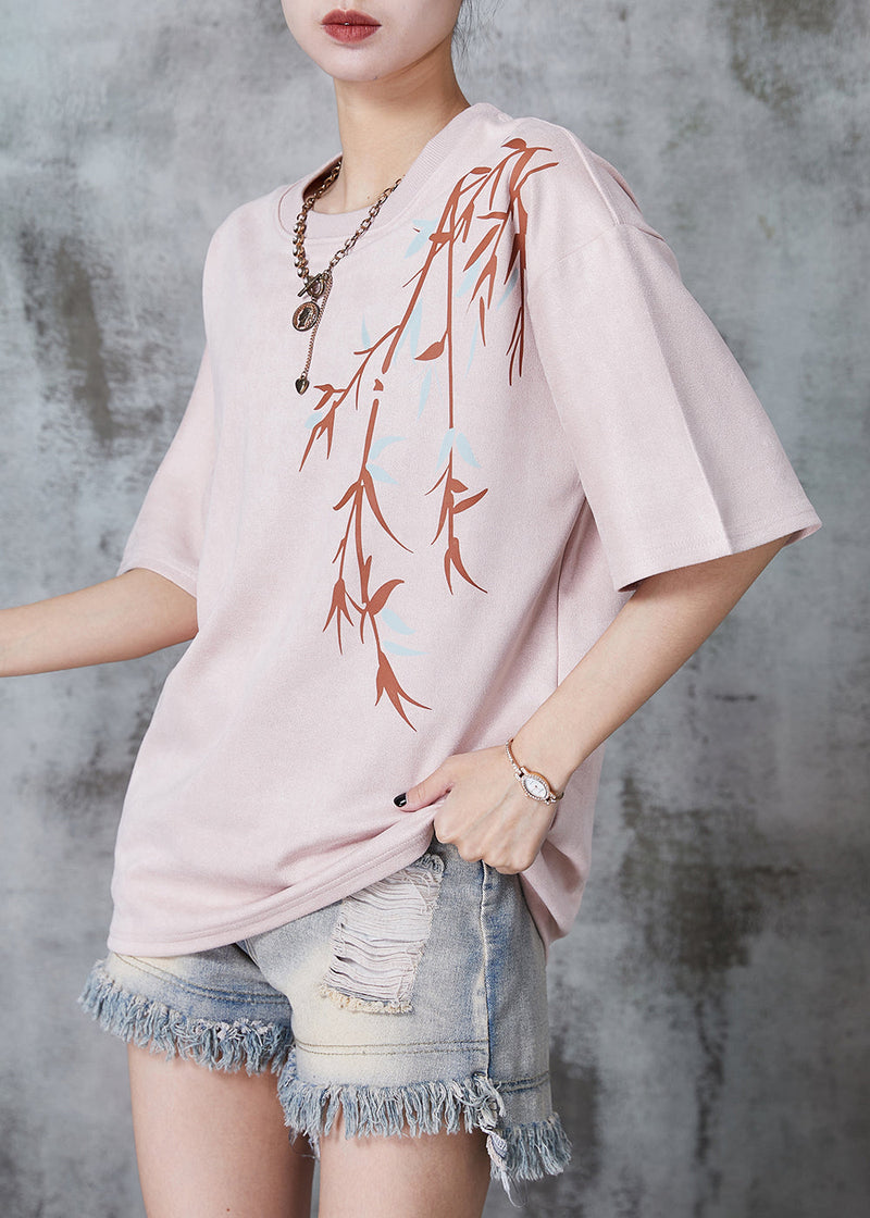 Pink Bamboo Print Cotton Tank Oversized Summer