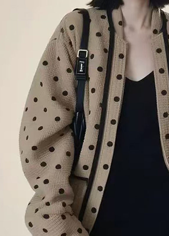 Blue V Neck Dot Knitted Cotton Cardigans Fall