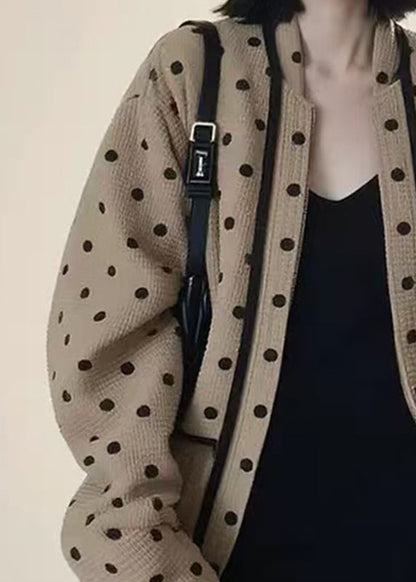 Blue V Neck Dot Knitted Cotton Cardigans Fall