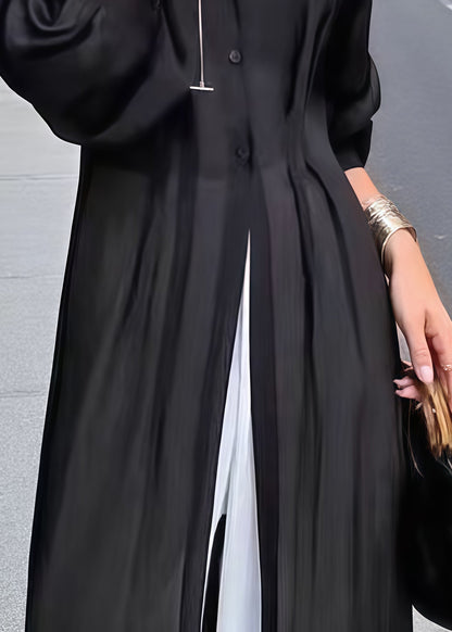 Black Oversized Wrinkled Chiffon Shirt Dresses Summer