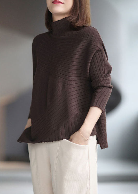 French Chocolate Asymmetrical Design Thick Fall Sweater