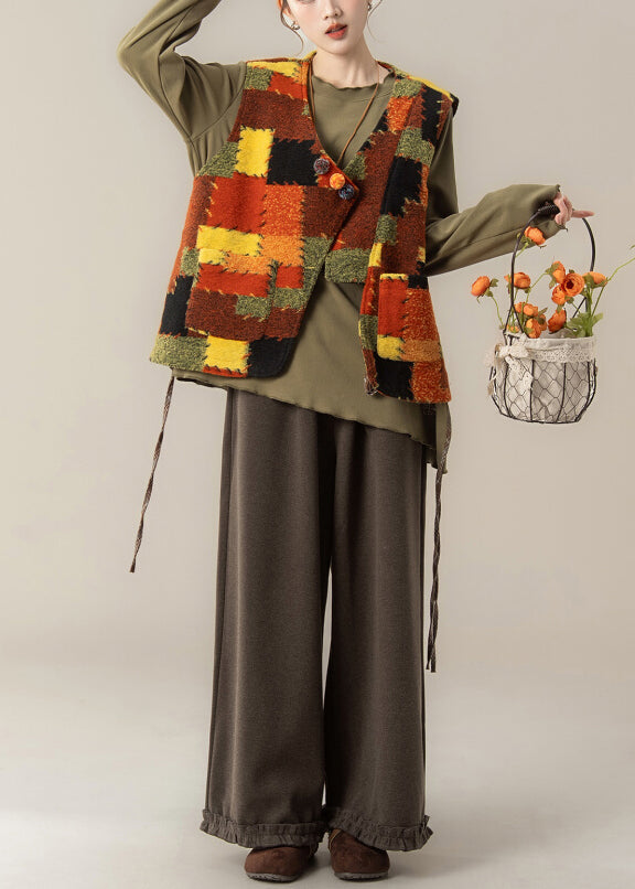 V Neck Patchwork Waistcoat ,top and Pants Three Pieces Set Spring