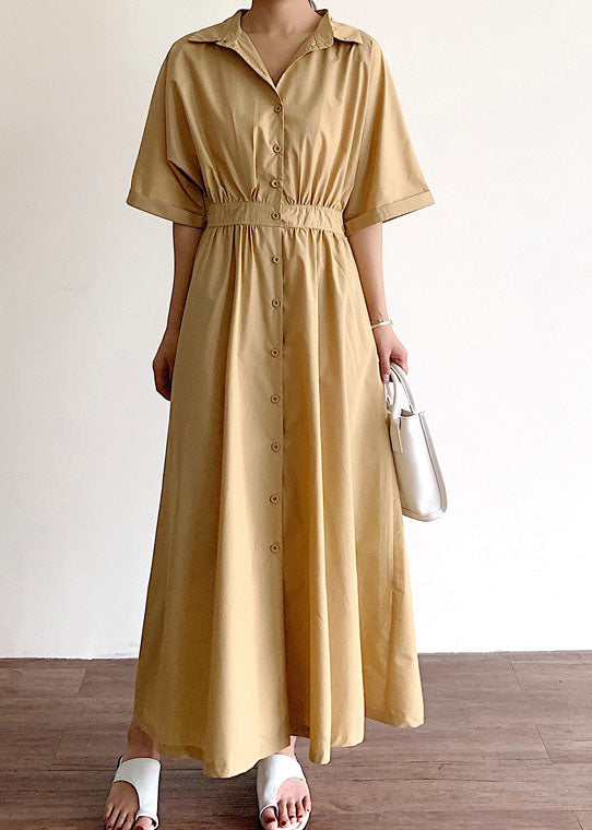 Khaki Button Cotton Dress Spring