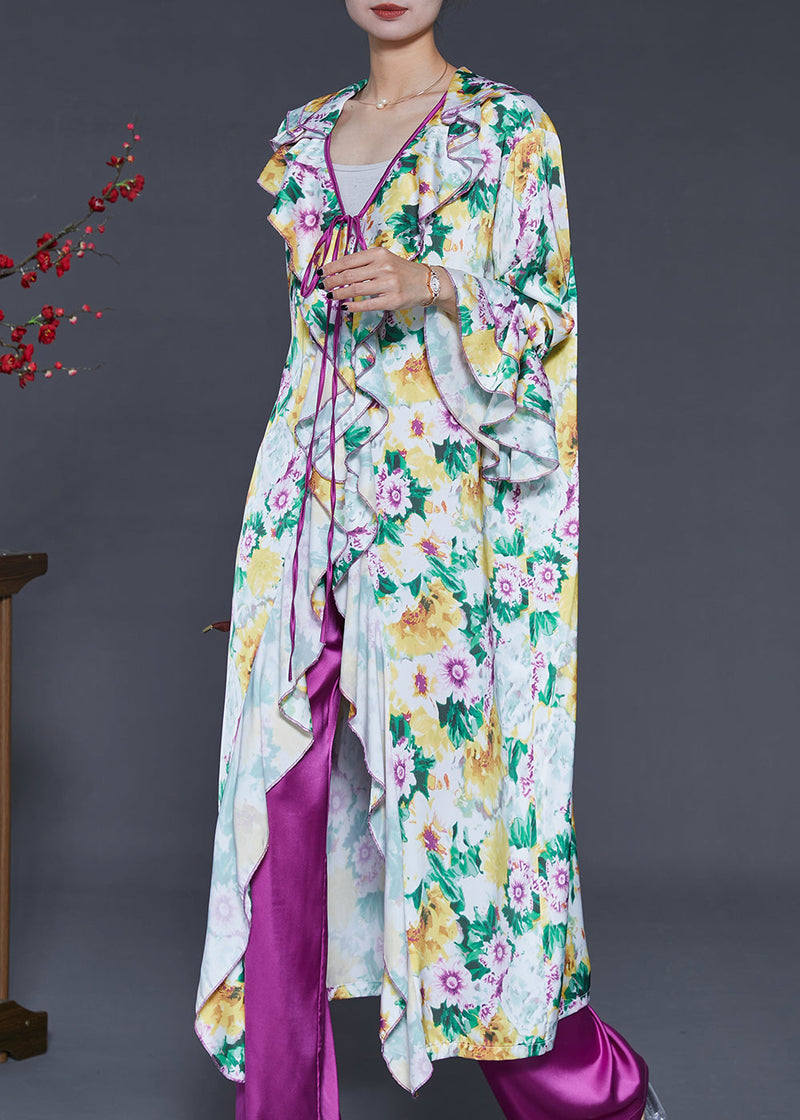 Ruffles Print Silk Two Piece Set Flare Sleeve
