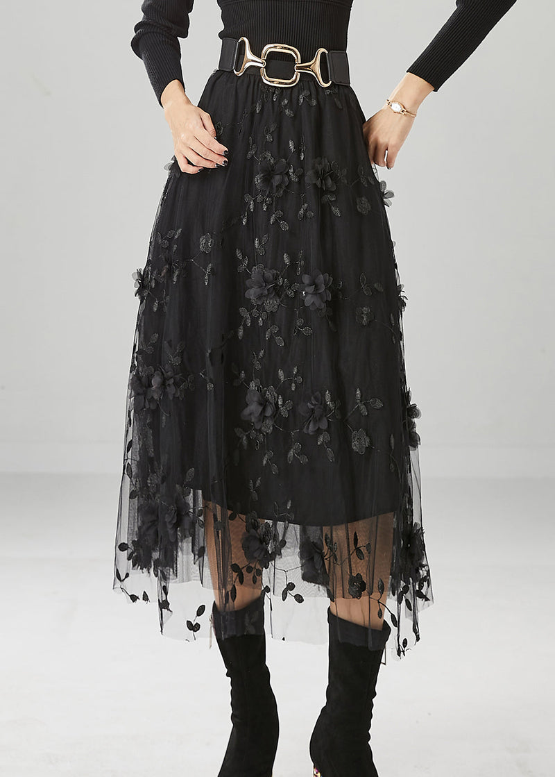 Fine Black Stereoscopic Tulle Skirt Fall