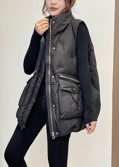 French Caramel Embroideried Pockets Duck Down Vests Winter