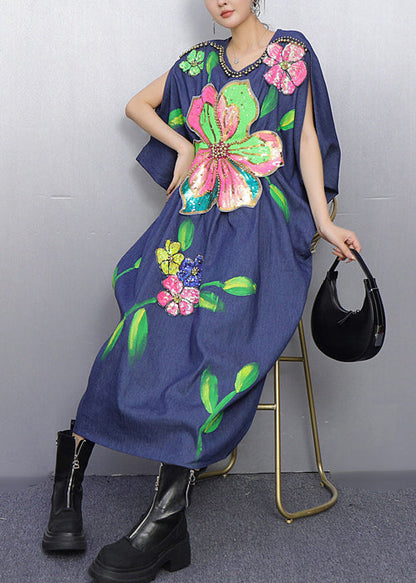 Style Blue Nail Bead Denim Holiday Dress Summer