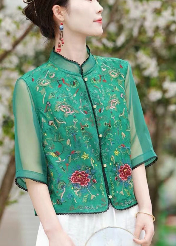 Black Printing Patchwork Linen Silk Top Half Sleeve
