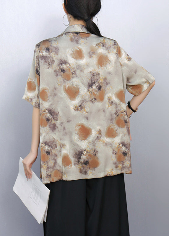 Brown Notched Print Spandex Coats Summer