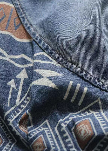 Blue Pockets Elastic Waist Patchwork Denim Crop Pants Summer