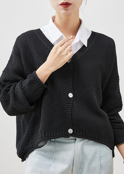 Black Oversized Button Knit Coat Spring