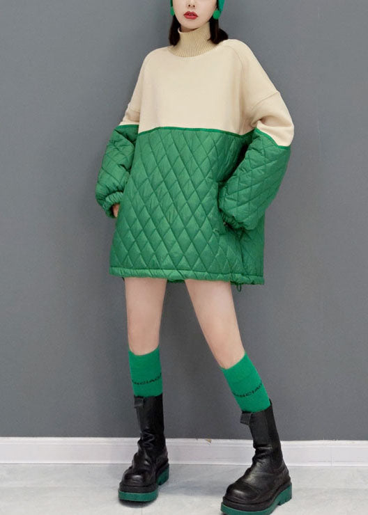 Green Turtle Neck Fine Cotton Filled Vacation Dresses Spring