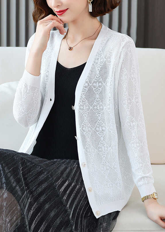 Blue V Neck Ice Silk Knit Loose Coat Fall