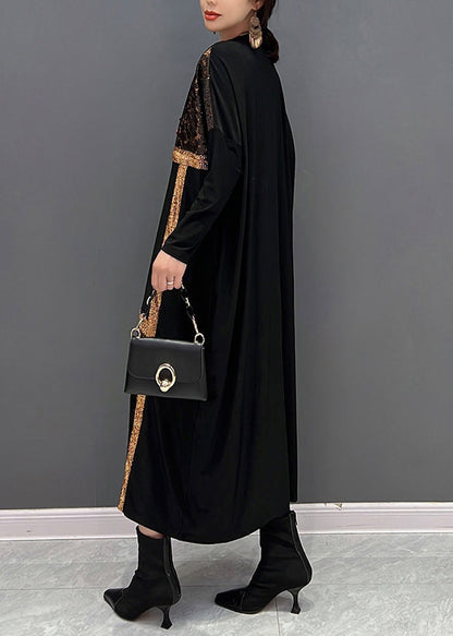 Black O Neck Organza Patchwork Cotton Dress Fall