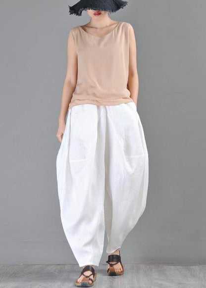 White Loose Cotton Linen Radish Trousers Summer Pants