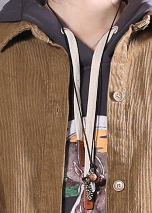 Simple Khaki Button Side Open Corduroy Coats Spring