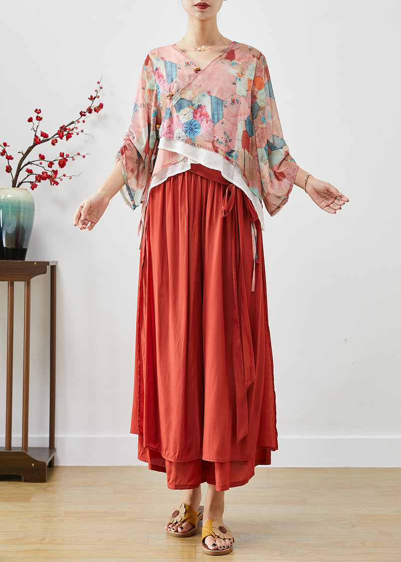 Pink Oversized Print Cotton Two Pieces Set Fall