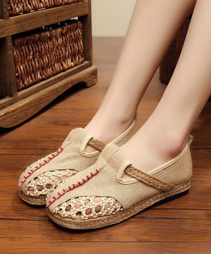 Red Flat Feet Shoes Linen Fabric Hollow Out Flats
