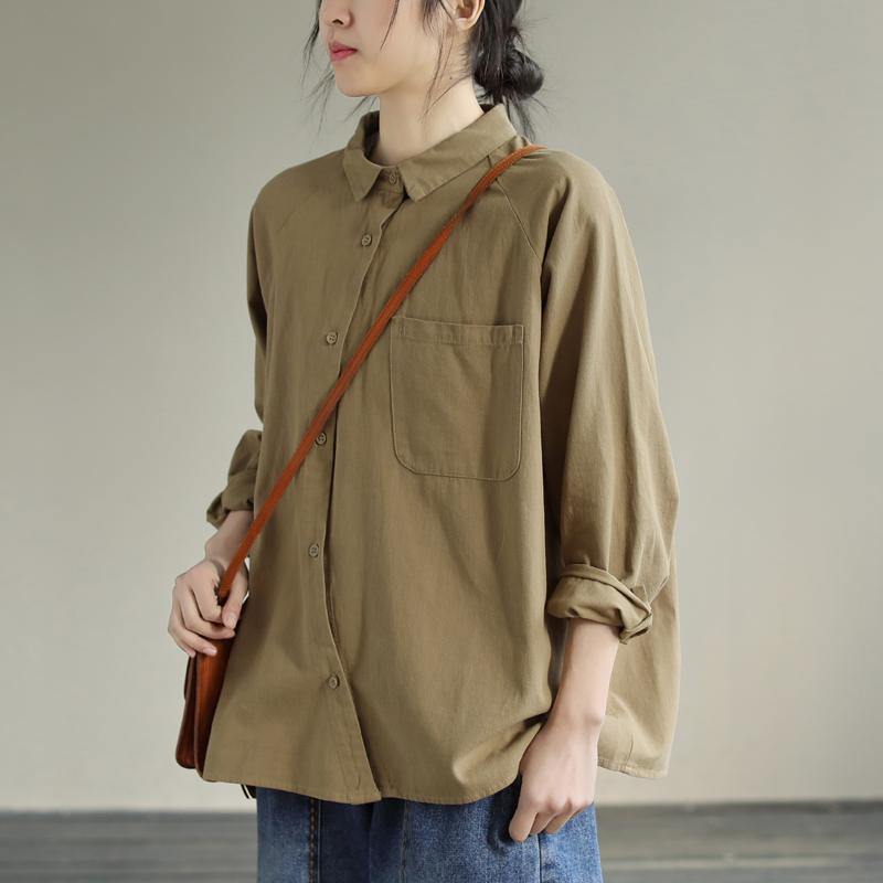 Diy Khaki Tunics for Lapel Pockets Clothing Spring Shirt