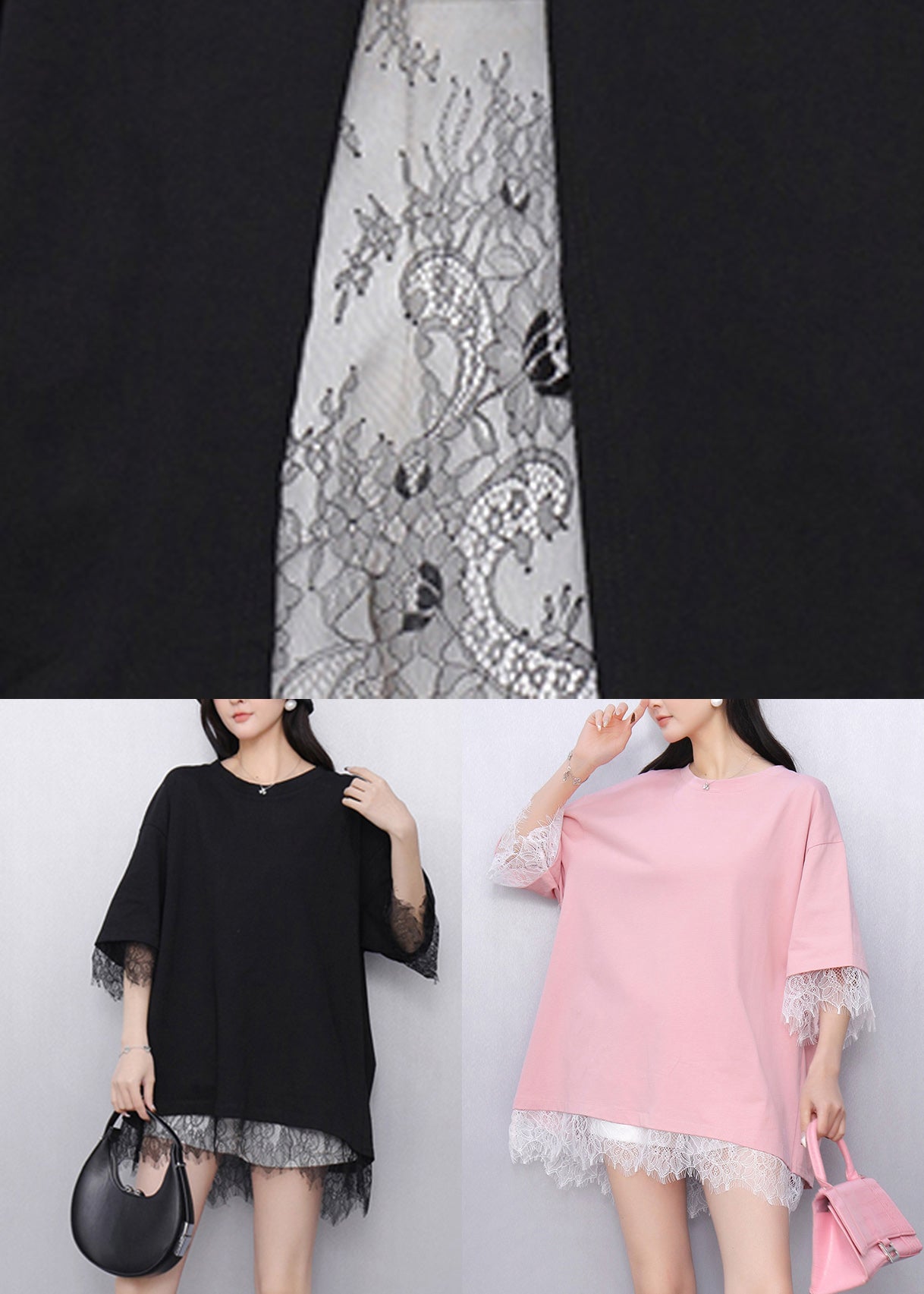 Pink Lace Patchwork Top Summer