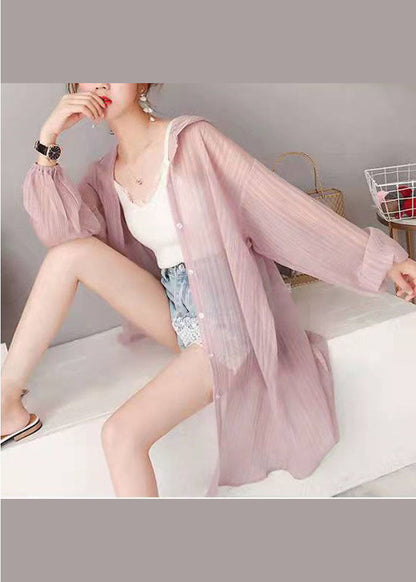 Pink Button Silk Cardigan Long Sleeve