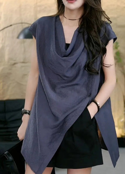 Coffee Asymmetrical Side Open Tops Sleeveless