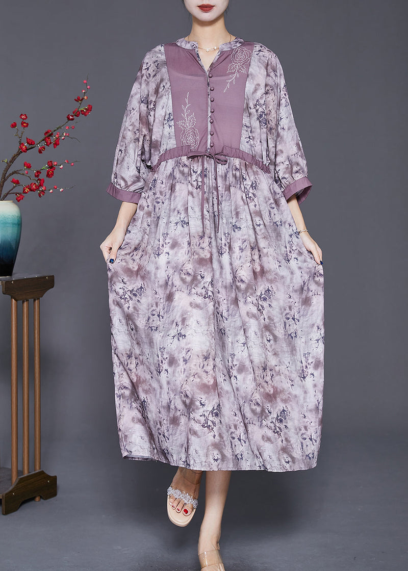Cinched Tie Dye Cotton Long Dresses Bracelet Sleeve